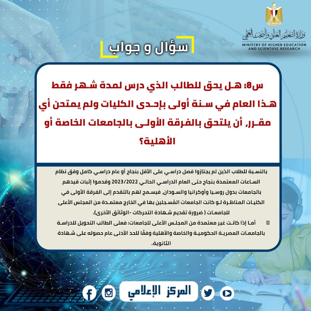  س و ج  للإجابة على استفسارات الطلاب المصريين العائدين من  الخارج