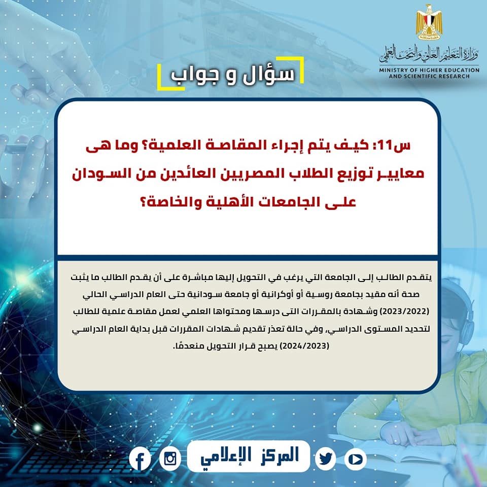  س و ج  للإجابة على استفسارات الطلاب المصريين العائدين من  الخارج