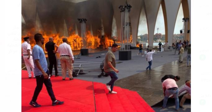 أول فيديو  لحادث حريق قاعة حفل افتتاح مهرجان الجونة السينمائي