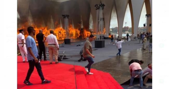 أول فيديو  لحادث حريق قاعة حفل افتتاح مهرجان الجونة السينمائي