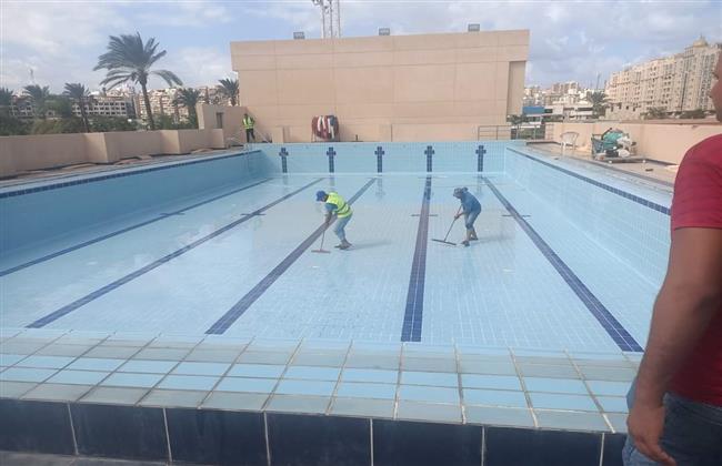 انتهاء الأعمال بمجمع حمامات السباحة بنادي سموحة 
