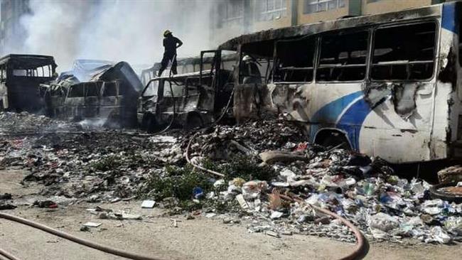 حريق ضخم يلتهم 15 سياره  بجراج الاسكندرية   