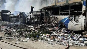   حريق ضخم يلتهم 15 سياره  بجراج الاسكندرية   
