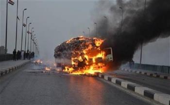   حريق يلتهم سيارة نقل بمقطورة بطريق القاهرة الإسكندرية الصحراوي