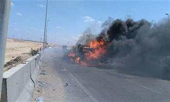 إخماد حريق نشب بسيارة مواد بترولية بطريق «مصر ـ إسكندرية» الصحراوي