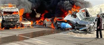   الحماية المدنية تخمد حريق سيارات حادث الطريق الدائرى الأوسطى 