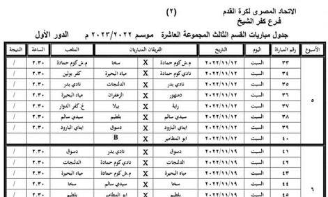 ننفرد بنشر جدول مباريات مسابقة القسم الثالث للمجموعة العاشرة بكفرالشيخ