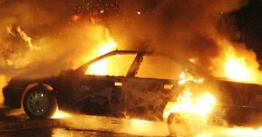 حريق يلتهم سيارة أعلى كوبري محرم بك وسط الإسكندرية دون إصابات