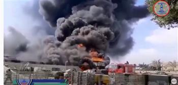   ننشر أول فيديو من حريق مصنع للتنر بأبو رواش