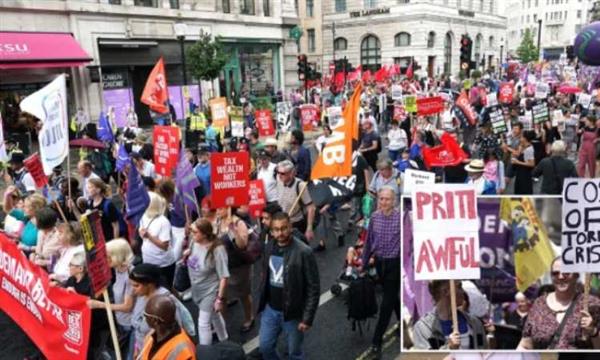 شاهد| احتجاجا على غلاء المعيشة.. تظاهرات بالآلاف فى شوارع لندن