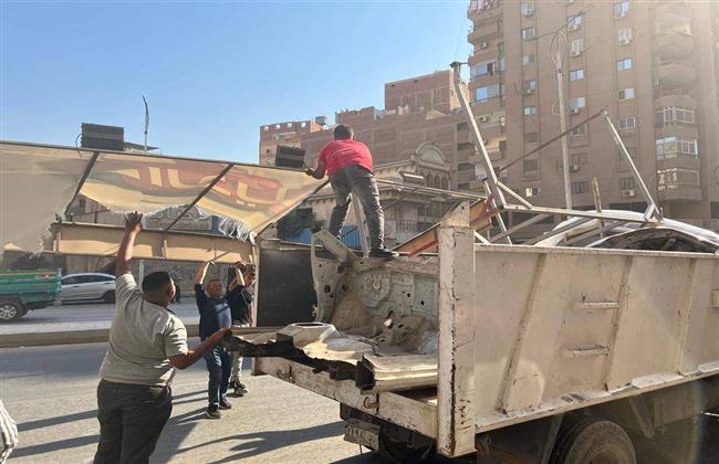إزالة تعديات ورفع الإشغالات من حرم الطريق باللبيني هرم 