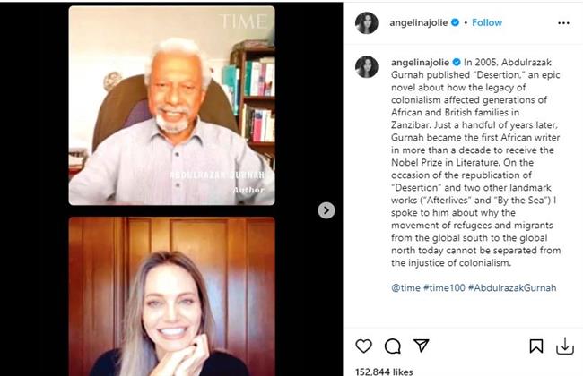 أنجلينا جولي تنشر صورة نادرة من حوارها مع الأديب عبد الرزاق قرنح