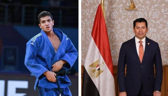 وزير الرياضة يهنئ لاعب المنتخب الوطني للجودو بعد فوزه ببرونزية ببطولة العالم في البرتغال