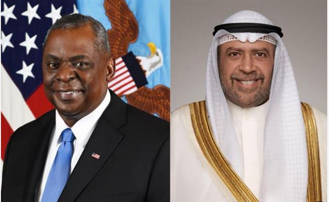 وزير الدفاع الكويتي يبحث مع نظيرة الأمريكي التطورات في الأراضي الفلسطينية وقطاع غزة