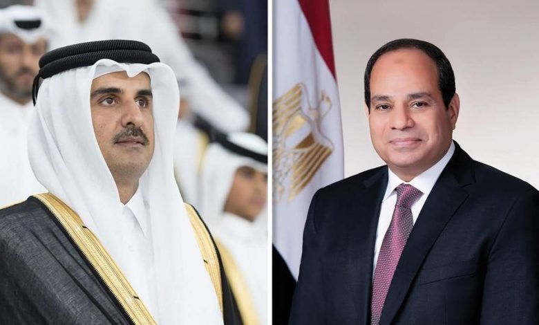 أمير قطر يشكر الرئيس السيسي على جهوده