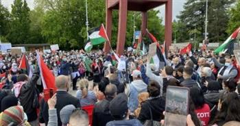   الآلاف من أبناء الجاليات العربية والإسلامية في النمسا يتظاهرون للتضامن مع غزة