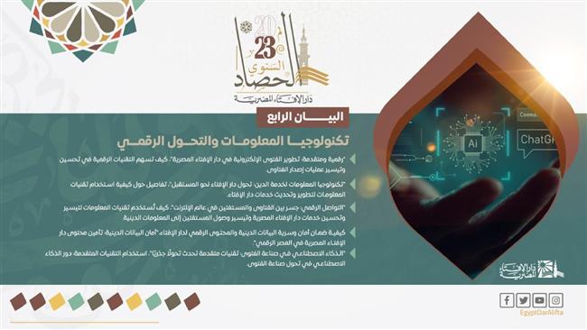 البيان الرابع لحصاد دار الإفتاء المصرية 2023 في الاستفادة من تكنولوجيا المعلومات