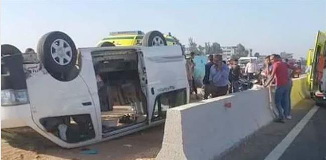 إصابة 9 أشخاص فى انقلاب سيارة ميكروباص بالدقهلية لسوء الأحوال الجوية