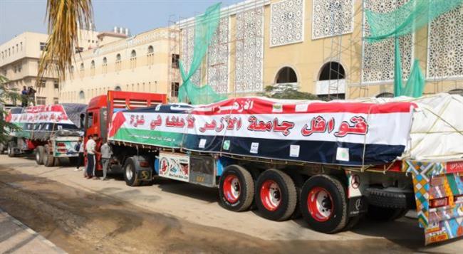 جامعة الأزهر تطلق قافلة المساعدات الإنسانية الثانية للأشقاء في غزة