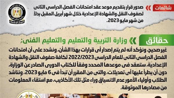 لا صحة لصدور قرار بتقديم موعد عقد امتحانات الفصل الدراسي الثاني لصفوف النقل والشهادة الإعدادية 