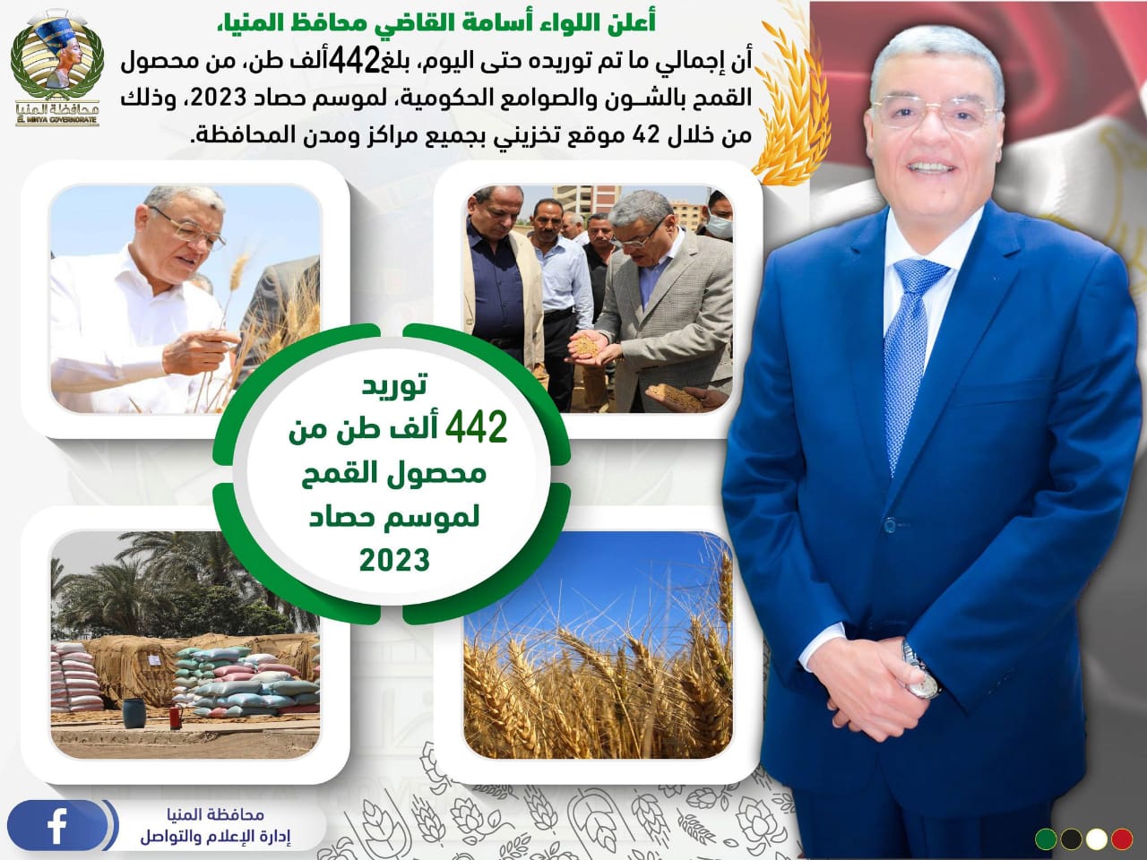 القاضي : صوامع المنيا استقبلت 442 ألف طن من محصول القمح