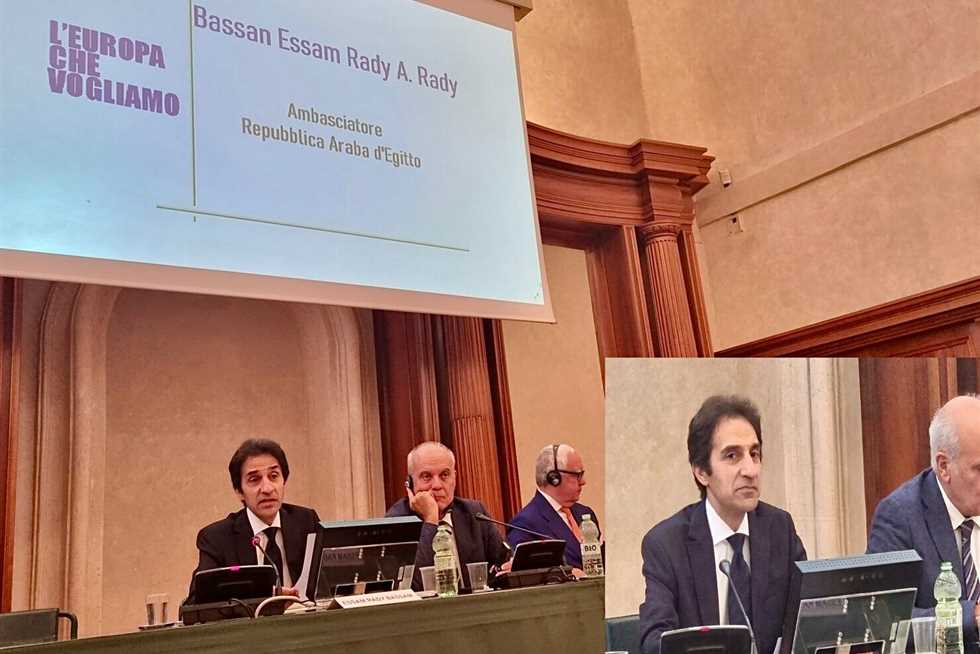 بسام راضى يشرح موقف مصر من قضية الهجرة غير الشرعية أمام مجلس الشيوخ الإيطالي