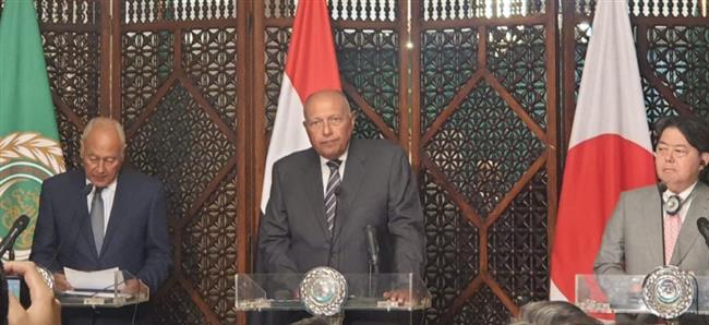 شكري وأبو الغيط ووزير خارجية اليابان يعربون عن تطلعهم لتعزيز التعاون العربي الياباني  