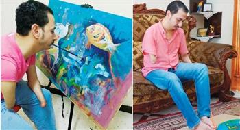  "رضا فضل.. الفنان المُلهم الذي رسم طريقه للنجاح بالفم والقدم"
