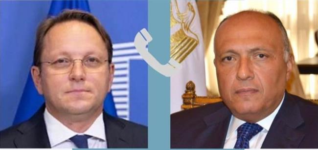 المفوض الأوروبي يبلغ وزير الخارجية بإقرار الاتحاد الأوروبي لدعم مالي واقتصادي إضافي لـ مصر