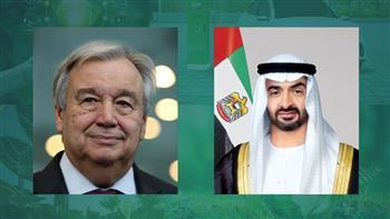 محمد بن زايد وجوتيريش يبحثان أوضاع غزة ودعم المبادرات الإنسانية بالعالم