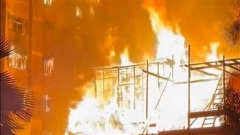   الحماية المدنية تجري عمليات التبريد لحريق استوديو الأهرام
