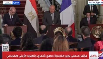   "شكري": مصر تواصل التنسيق مع الأردن و فرنسا لتحقيق الاستقرار بالمنطقة