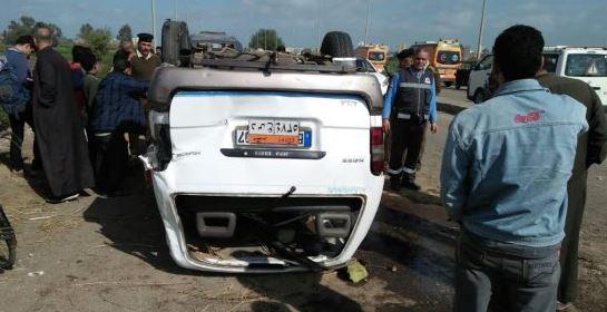 إصابة 7 أشخاص بحادث انقلاب ميكروباص على الطريق الدائرى بشبرا الخيمة