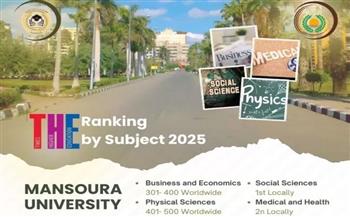  جامعة المنصورة تتصدر تصنيف التايمز البريطاني للتخصصات الأكاديمية لعام 2025