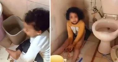 ضبط سيدة قامت بتعذيب طفليها داخل دورة مياه