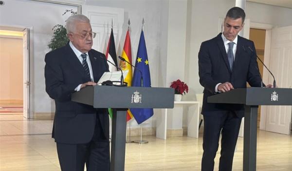 رئيس فلسطين يبحث مع رئيس وزراء إسبانيا تثبيت وقف إطلاق النار في غزة