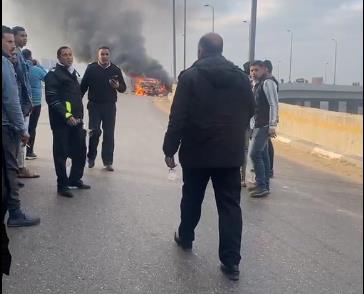 هروب سائق سيارة ملاكي احترقت بـ الطريق الإقليمي 