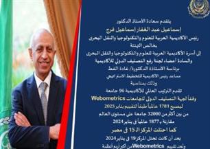   عبد الغفار يهنئ أسرة الأكاديمية العربية لتقدمها في الترتيب العالمي والمحلي  للجامعات 