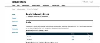   جامعة بنها ضمن 54 مؤسسة بحثية محليا بمؤشر نيتشر للأبحاث العلمية