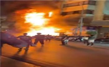المعمل الجنائي يعاين موقع حريق مطعم بميدان سفير لتحديد أسباب الحادث