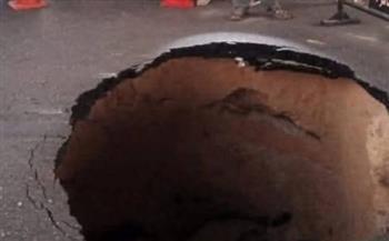 هبوط أرضي بخط صرف صحي أسفل كوبري التجنيد بجسر السويس