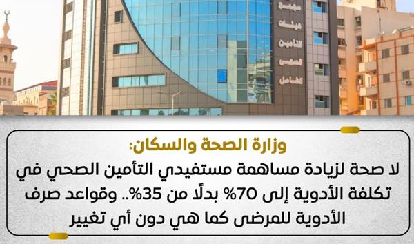 وزارة الصحة تنفي زيادة مساهمة المريض في تكلفة الأدوية إلى 70%