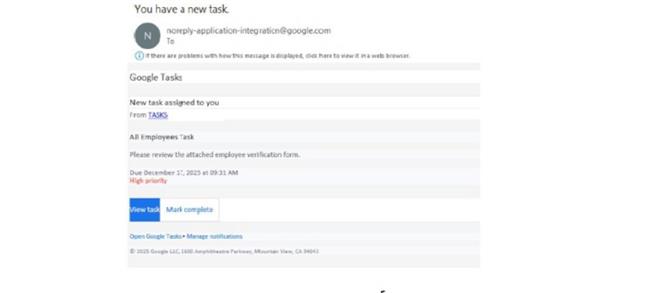 حملة تصيد احتيالي جديدة تستغل إشعارات Google Tasks لسرقة بيانات اعتماد الشركات 