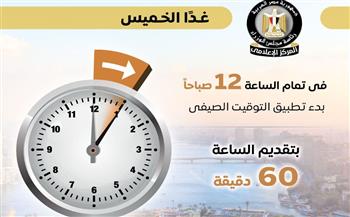   الحكومة: تقديم الساعة 60 دقيقة غدا الخميس فى منتصف الليل