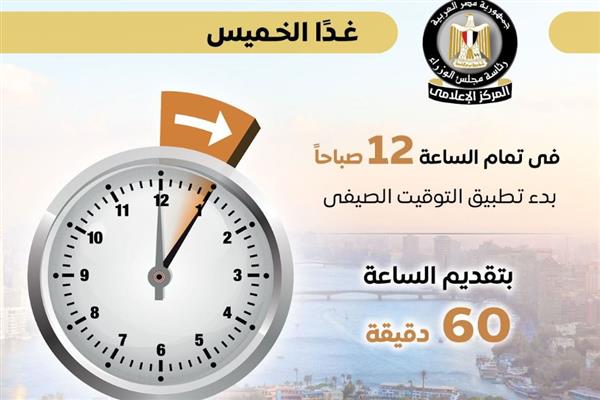 الحكومة: تقديم الساعة 60 دقيقة غدا الخميس فى منتصف الليل