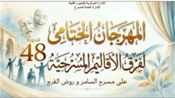   انطلاق الدورة الـ48 من المهرجان الختامي لفرق الأقاليم المسرحية في 24 يونيو