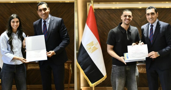 تكريم أبطال مصر.. مصطفى عسل وأمينة عرفي في ضيافة وزير الشباب والرياضة