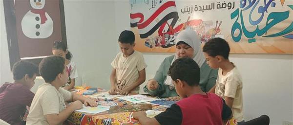 ورش فنية وتنمية مهارات للأطفال ضمن أنشطة قصور الثقافة بروضة السيدة زينب