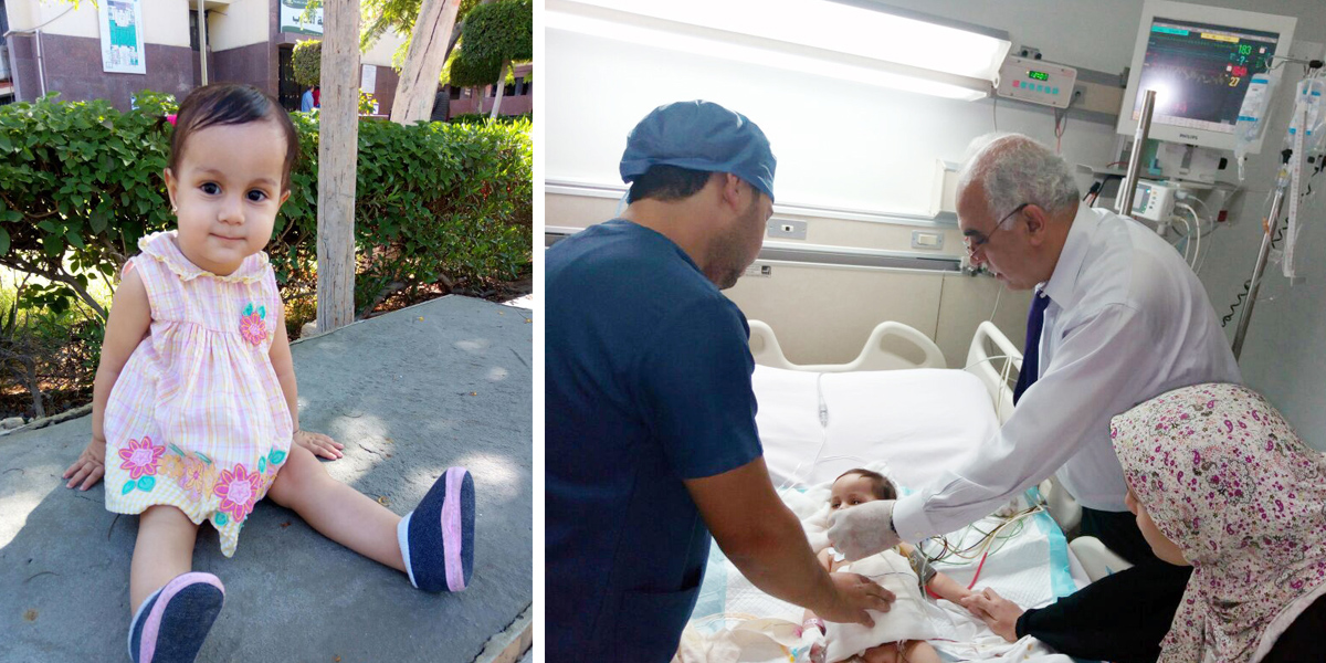   صور| جراحة ناجحة لطفلة عمرها عام و4 شهور ولدت بكبد وأمعاء خارج البطن!!