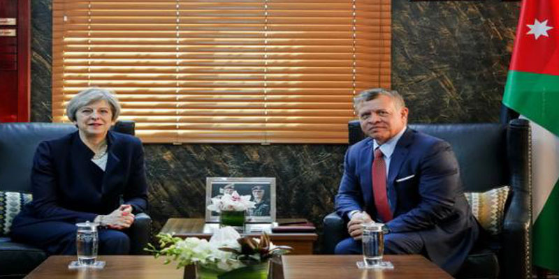   العاهل الأردنى  يستقبل رئيسة وزراء بريطانيا لحضور جلسة مباحثات موسعة